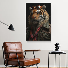 Stylish Tiger in Aviator Glasses, Jungle Animal Artwork Abstract Art Print Artesty 1 Panel 30"x46" 