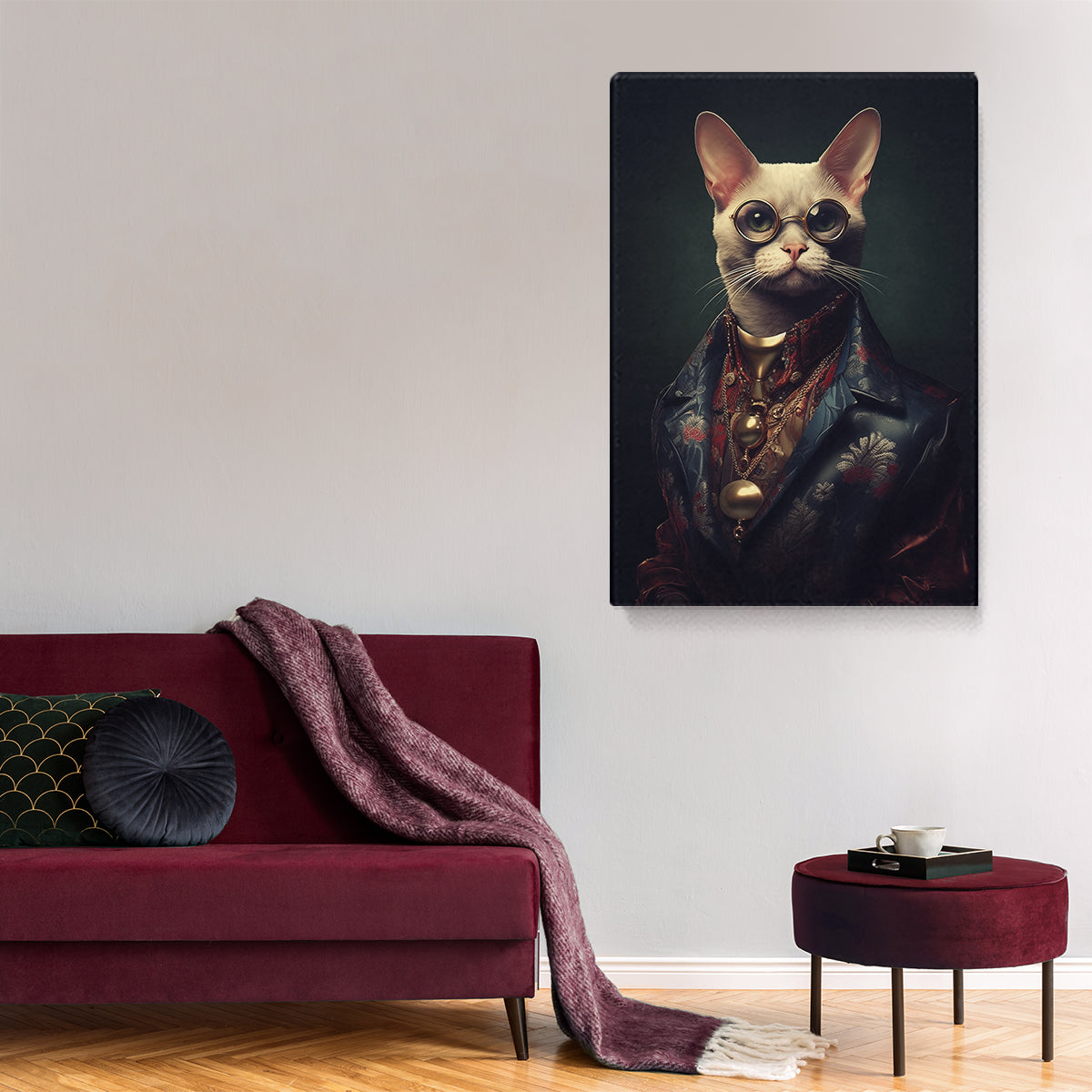 White Cat in Vintage Glasses Canvas Prints Artesty