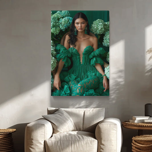 Floral Portrait Beautiful Woman in Green Dress Canvas Prints Artesty 1 Panel 16"x24"