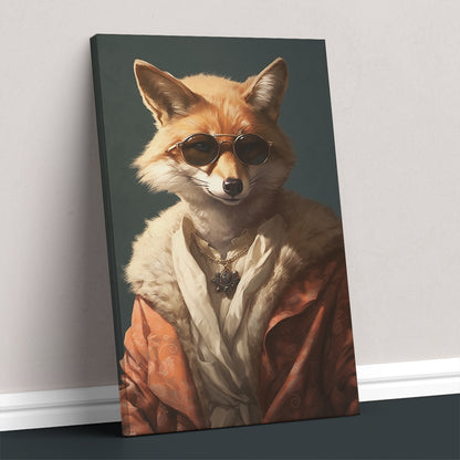 Fox in Luxurious Fur Coat and Sunglasses Canvas Prints Artesty 1 Panel 16"x24"