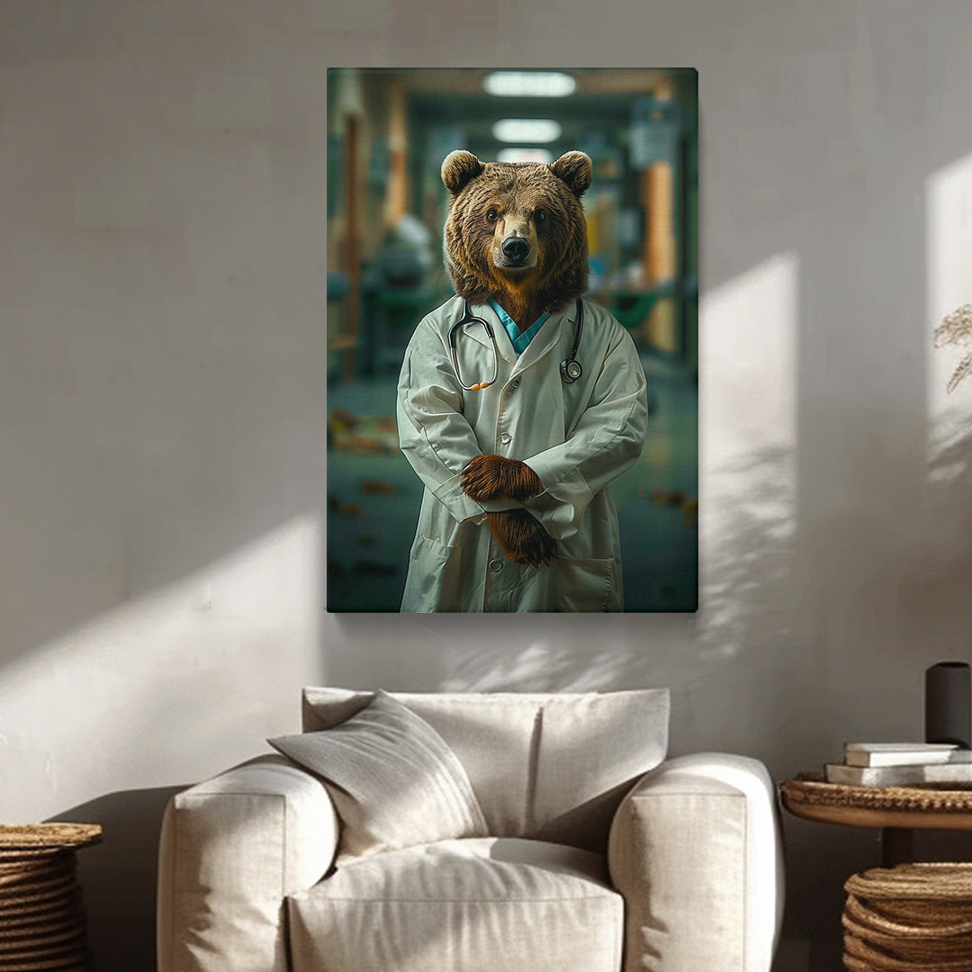 Brown Bear Doctor in White Coat Canvas Prints Artesty