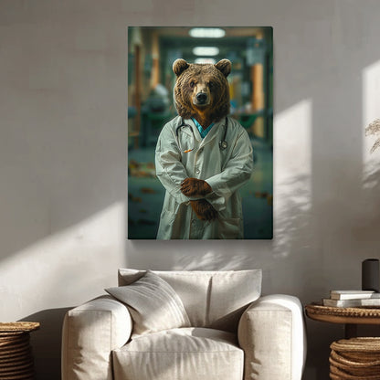 Brown Bear Doctor in White Coat Canvas Prints Artesty