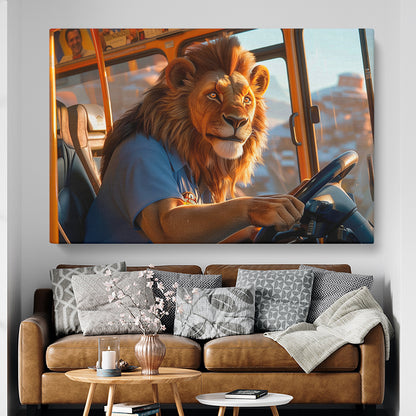 Lion Bus Driver Animals Canvas Print Artesty 1 panel 24" x 16"