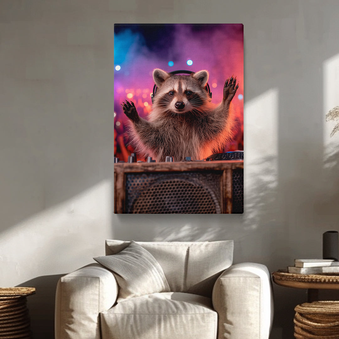 DJ Raccoon Portrait Canvas Prints Artesty