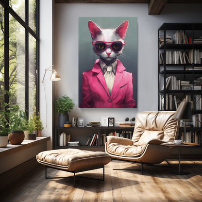 Chic Cat in Pink Suit Canvas Prints Artesty 1 Panel 16"x24" 