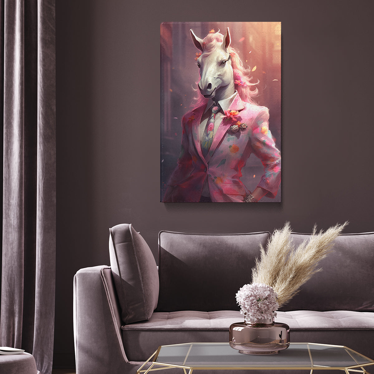 Unicorn in Pink Floral Suit Canvas Prints Artesty