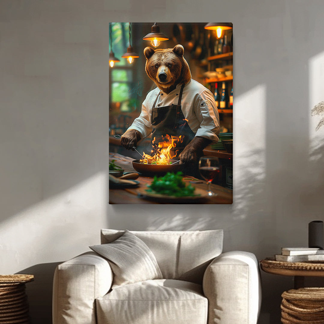Bear Chef Cooking Over Flames Canvas Prints Artesty