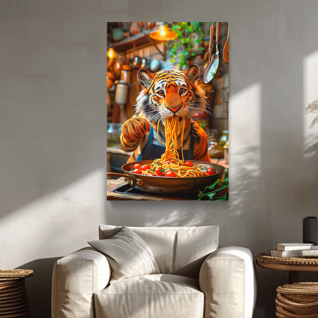 Funny Tiger Eating Cherry Tomato Spaghetti Canvas Prints Artesty