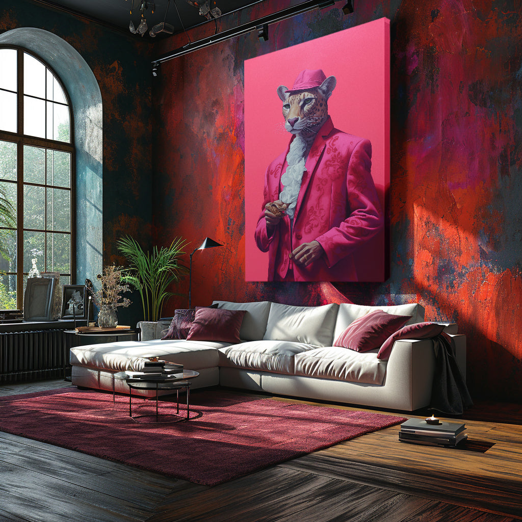 Leopard in Pink Suit and Cap Canvas Prints Artesty