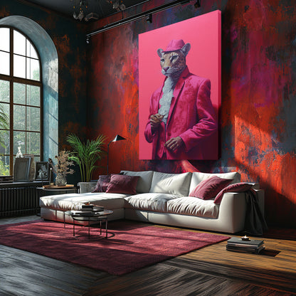 Leopard in Pink Suit and Cap Canvas Prints Artesty