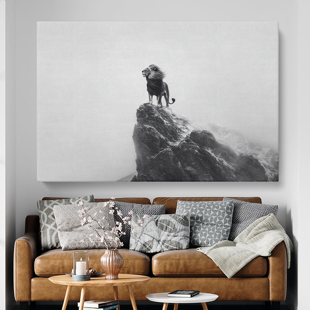 Black and White Lion on Cliff Animals Canvas Print Artesty 1 panel 24" x 16"