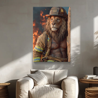 Lion Firefighter Heroic Animal Canvas Prints Artesty