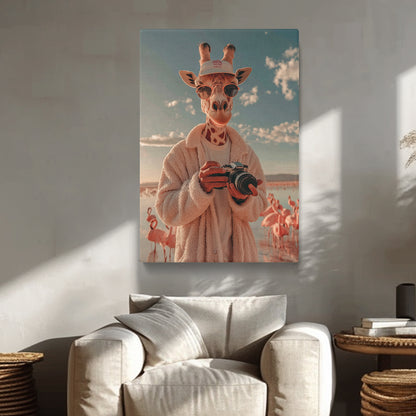 Giraffe Photographer with Camera Canvas Prints Artesty