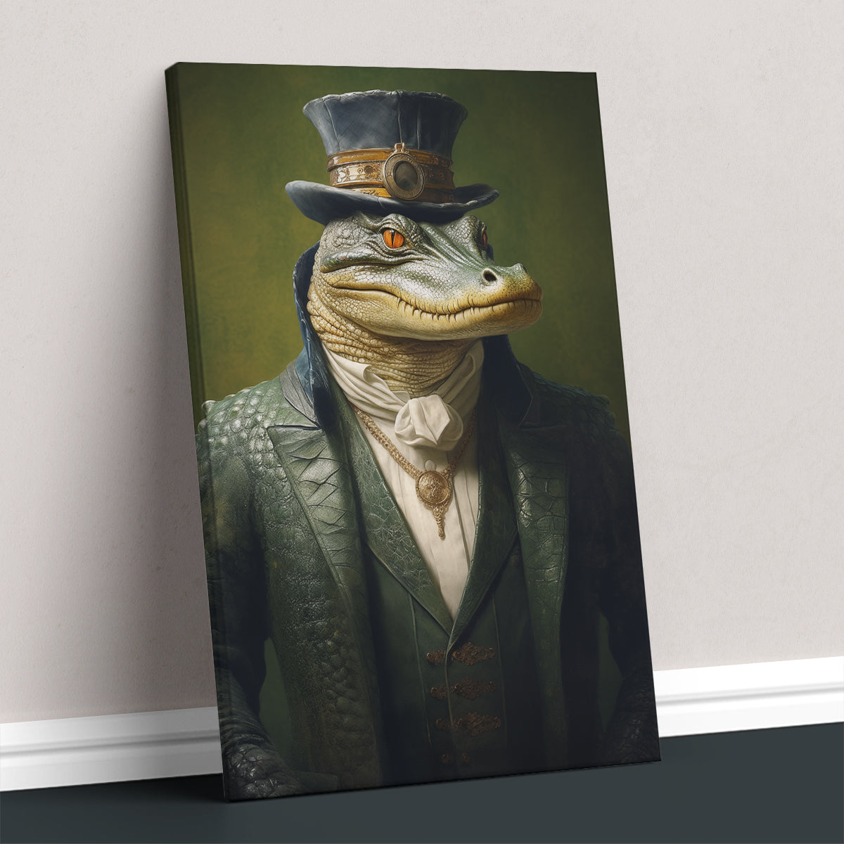 Steampunk Alligator in Green Suit Canvas Prints Artesty 1 Panel 16"x24"