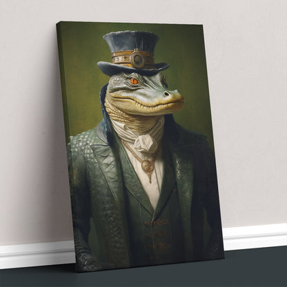 Steampunk Alligator in Green Suit Canvas Prints Artesty 1 Panel 16"x24"
