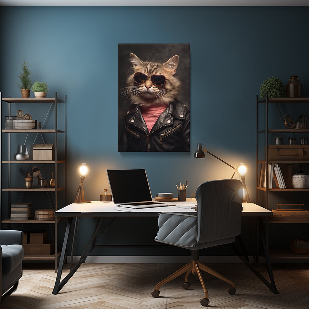 Cool Cat in Leather Jacket Canvas Prints Artesty