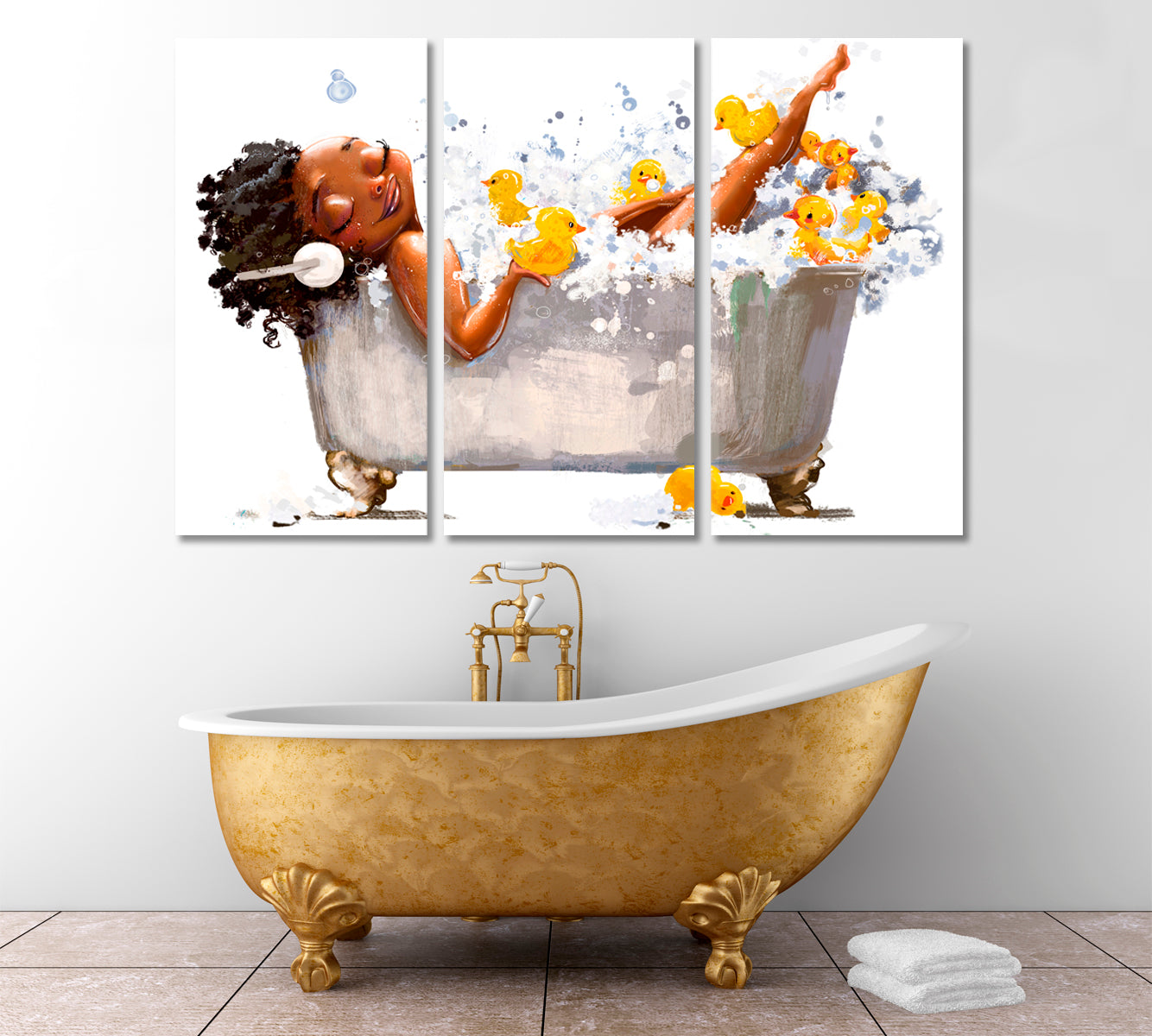 Lady In The Bathtub Bathroom Artesty 3 panels 36" x 24" 