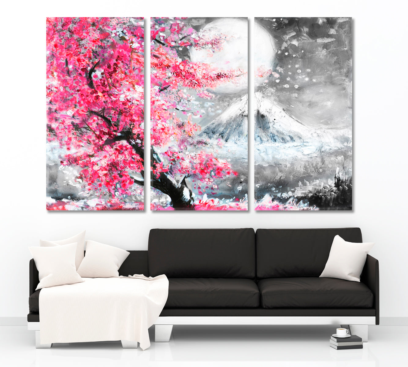 Landscape With Sakura And Mountain Asian Style Canvas Print Wall Art Artesty   