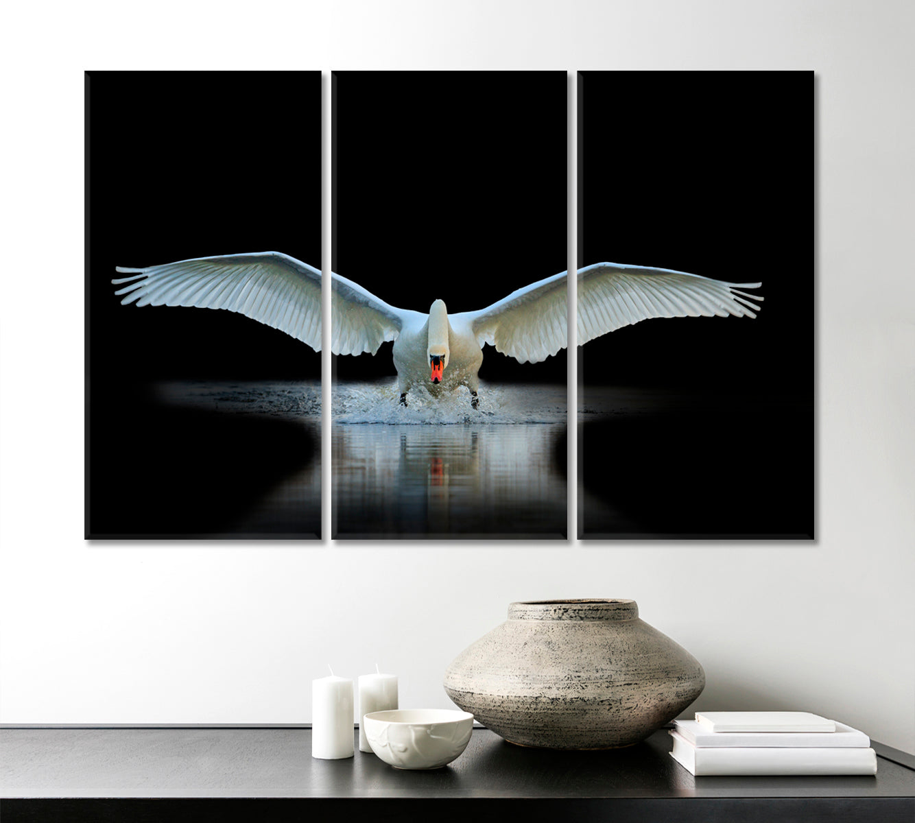 Swan With Open Wings Unique Moment Animals Canvas Print Artesty   