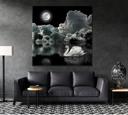 White Swan At Night Under The Moon Fine Art Artesty   