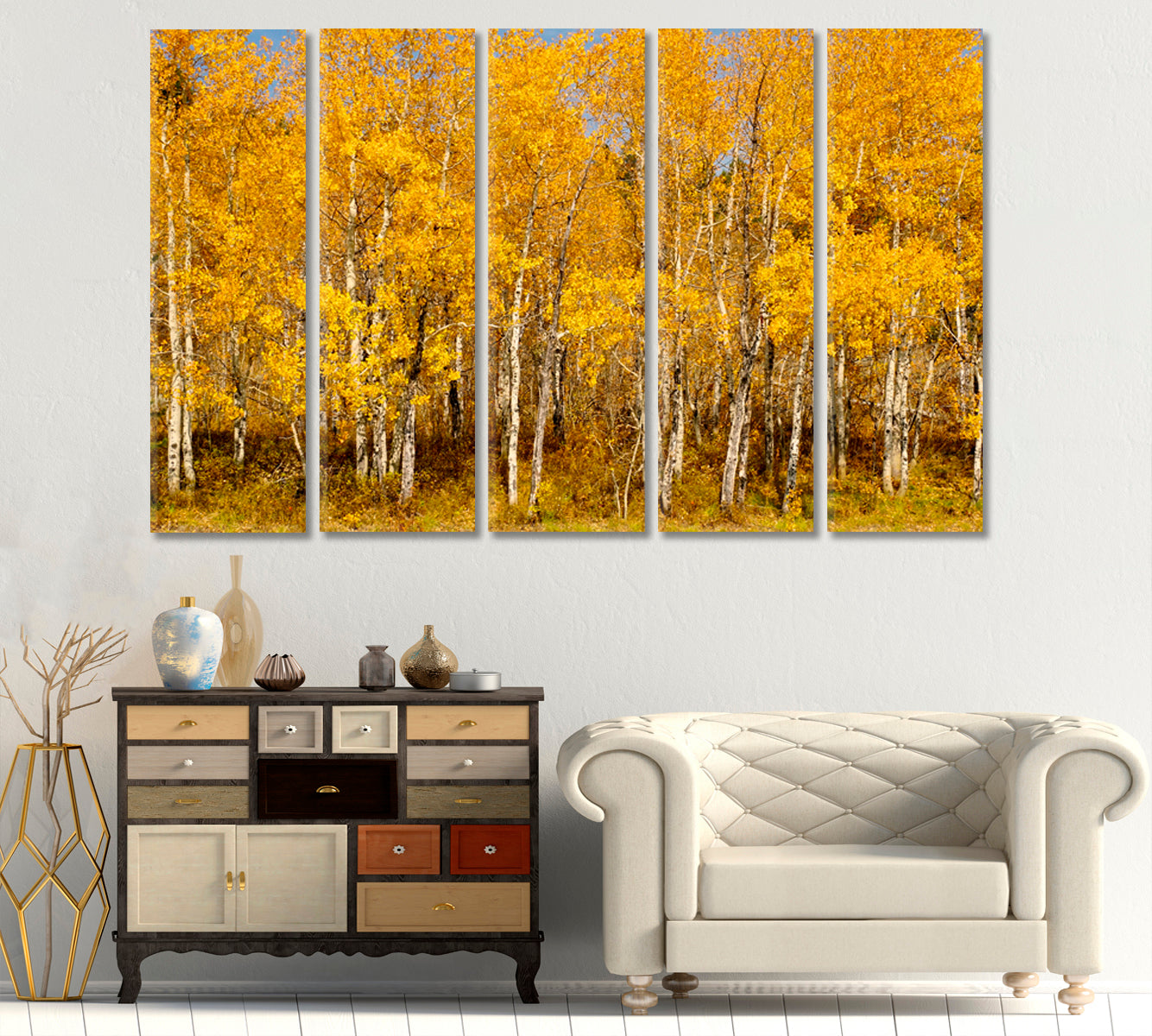 BEAUTIFUL AUTUMN Colorful Stands Of Aspen Trees Nature Wall Canvas Print Artesty 5 panels 36" x 24" 