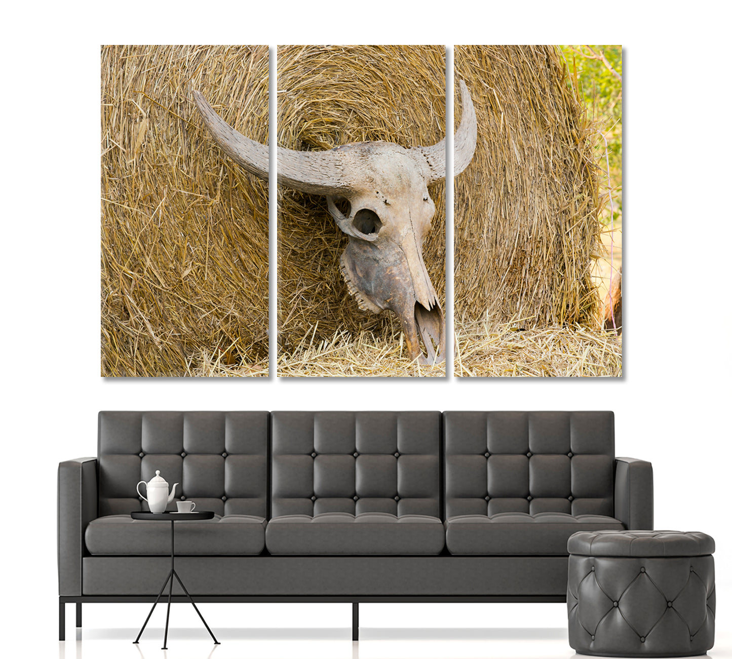 Cattle Cow Skull On Straw Animals Canvas Print Artesty   