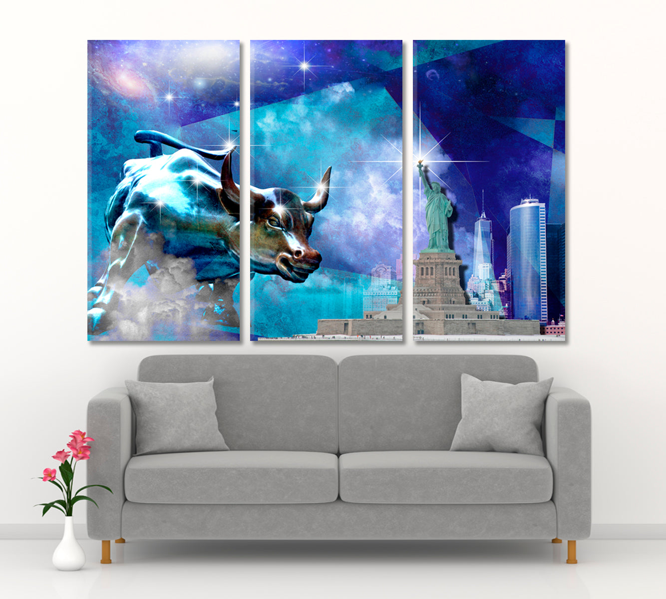 Charging Bull Sculpture and Statue of Liberty Cities Wall Art Artesty   