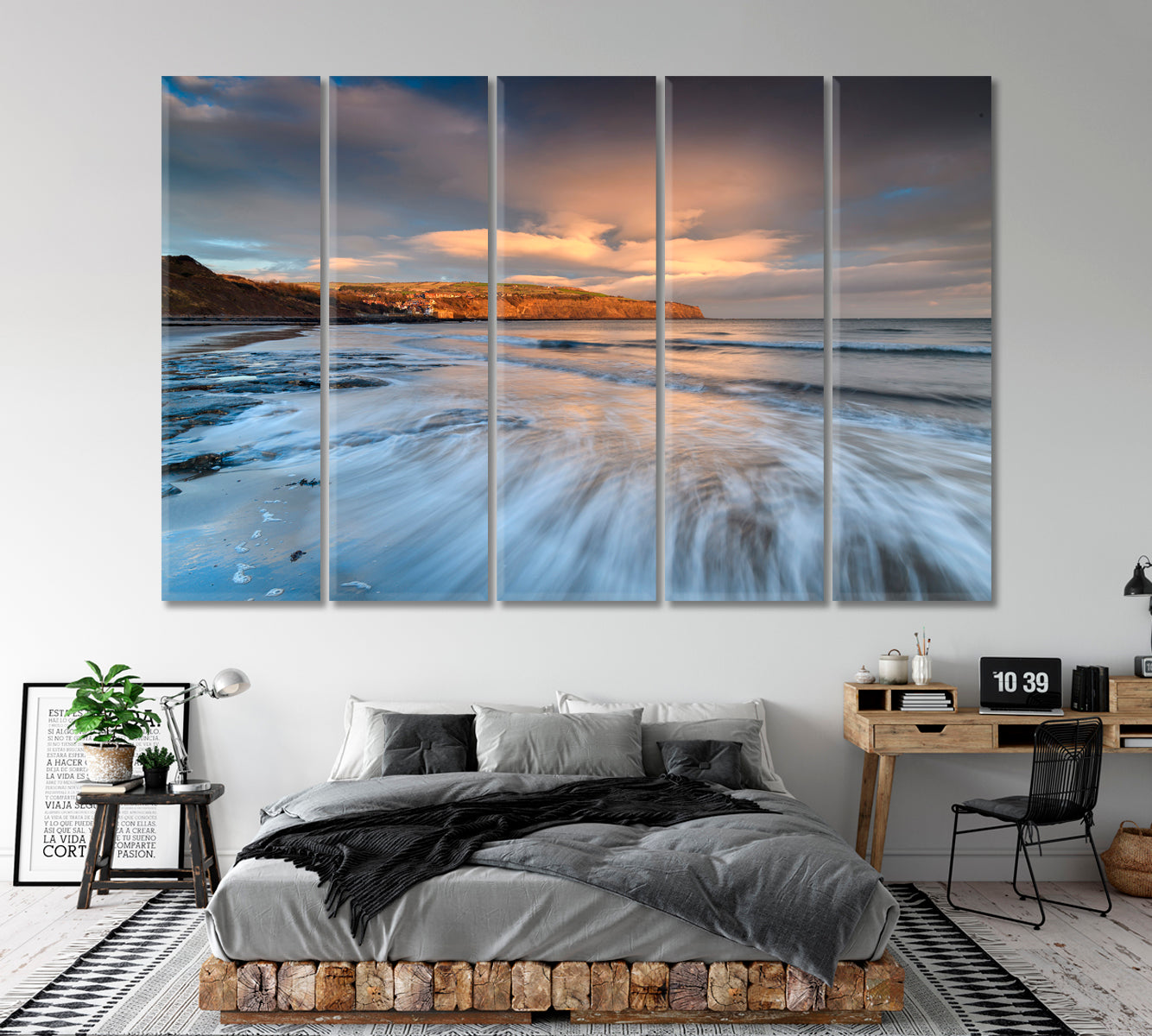 Coastal Sunrise Robin Hood's Bay North Yorkshire England Nature Wall Canvas Print Artesty   