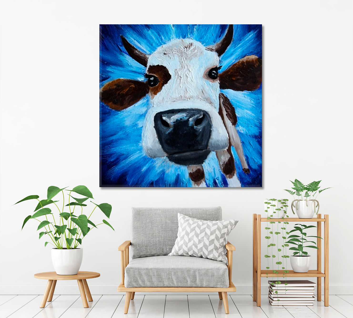 Cute Lovely Cow Animals Canvas Print Artesty 1 Panel 12"x12" 