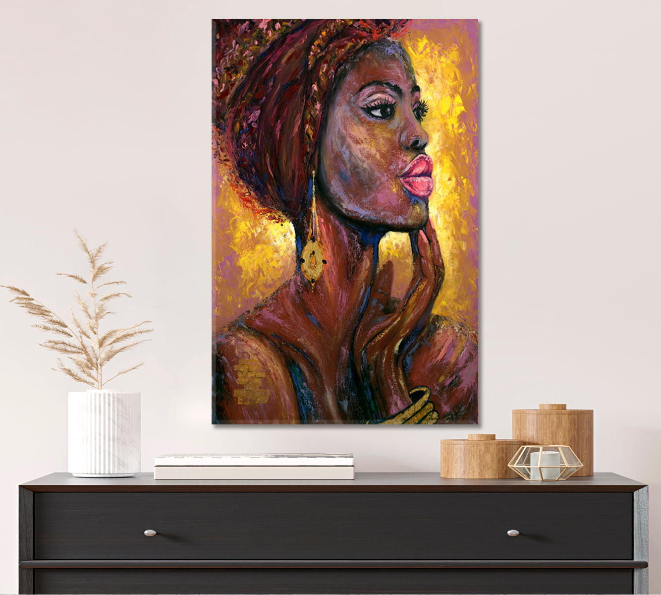 FIRE FLAME Beautiful Black Woman African Style Canvas Print Artesty   