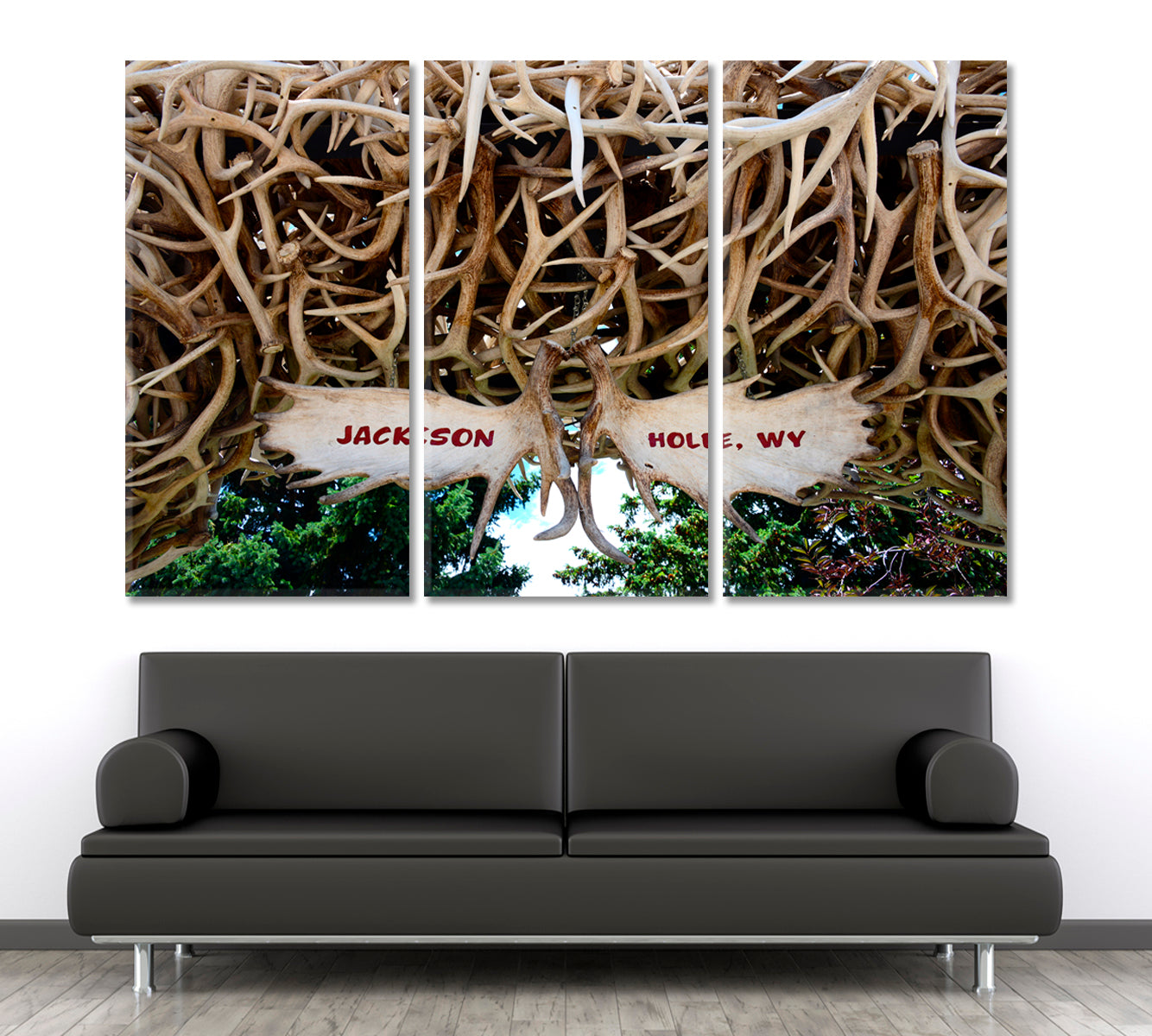 Famous Jackson Hole Elk Antler Arches Wyoming Black and White Wall Art Print Artesty 3 panels 36" x 24" 