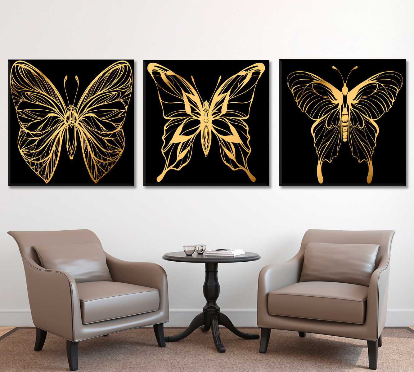 Gold Butterflies Set of 3 Tropical, Exotic Art Print Artesty   