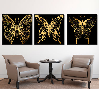 Gold Butterflies Set of 3 Tropical, Exotic Art Print Artesty   