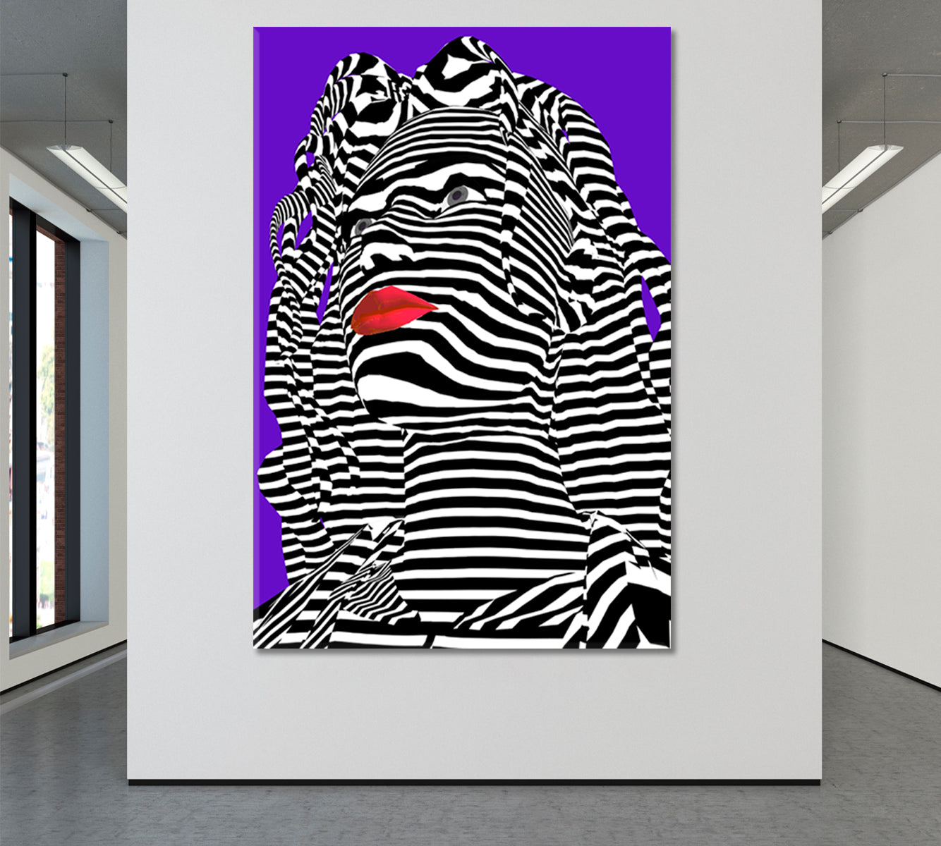 POP ART Zebra Girl's Face White Stripes Red Lips Celebs Canvas Print Artesty   