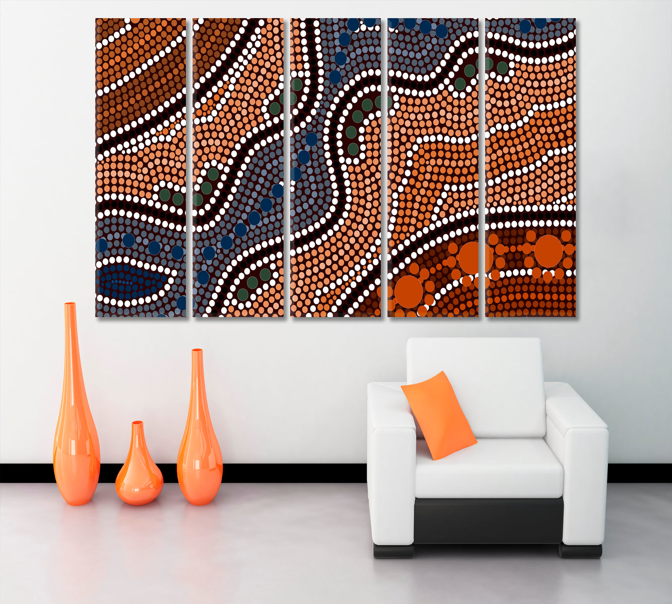 RIVER Aboriginal Australian Style Dot Painting Abstract Art Print Artesty 5 panels 36" x 24" 