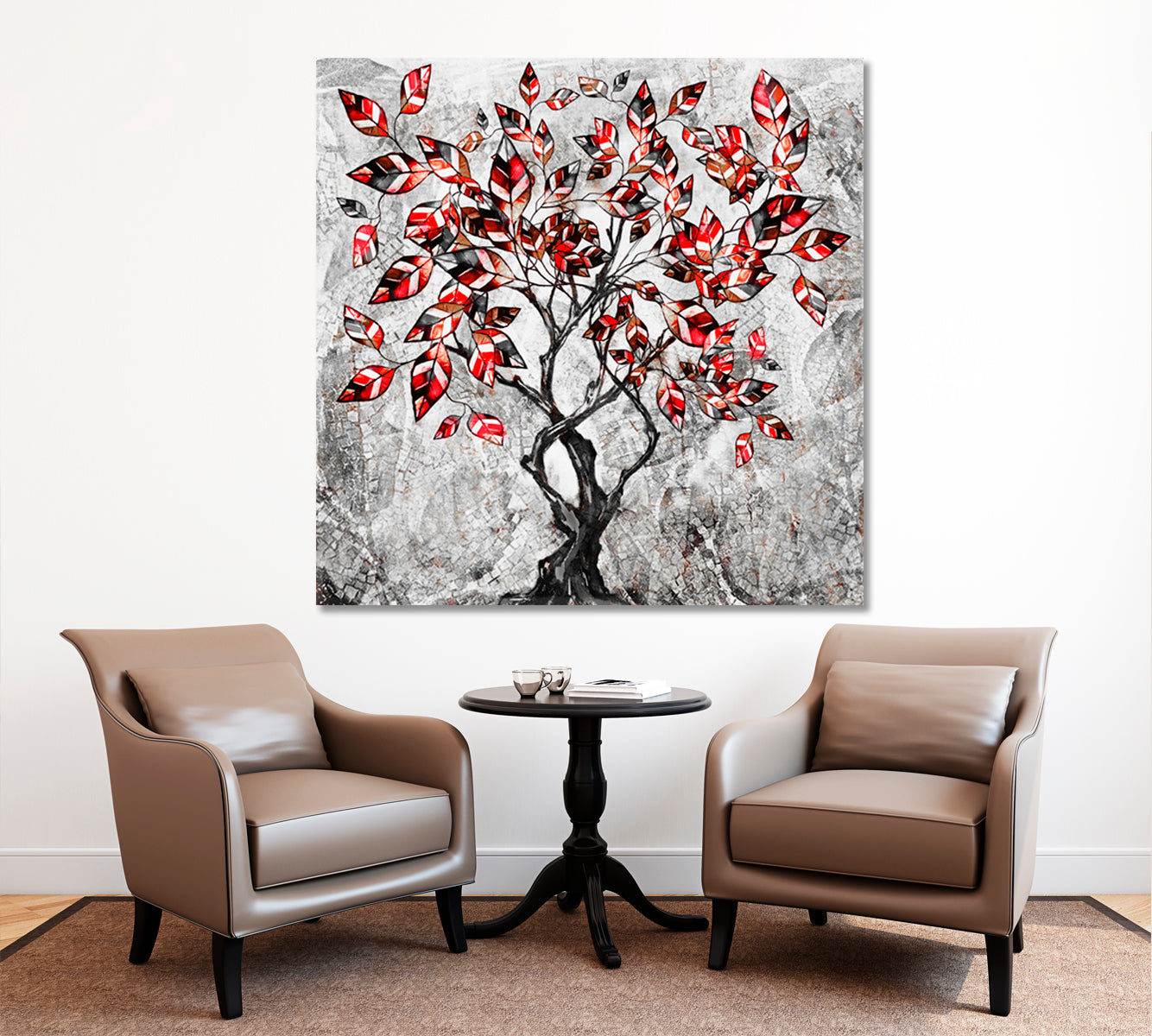 Stylized Tree Modern Abstract Red Black and White Abstract Art Print Artesty   