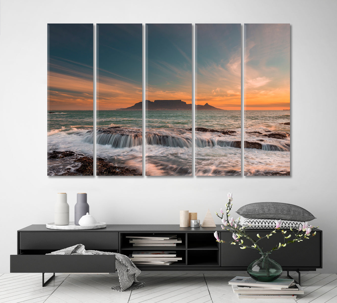 Table Mountain Sunset Cape Town South Africa Nature Wall Canvas Print Artesty 5 panels 36" x 24" 