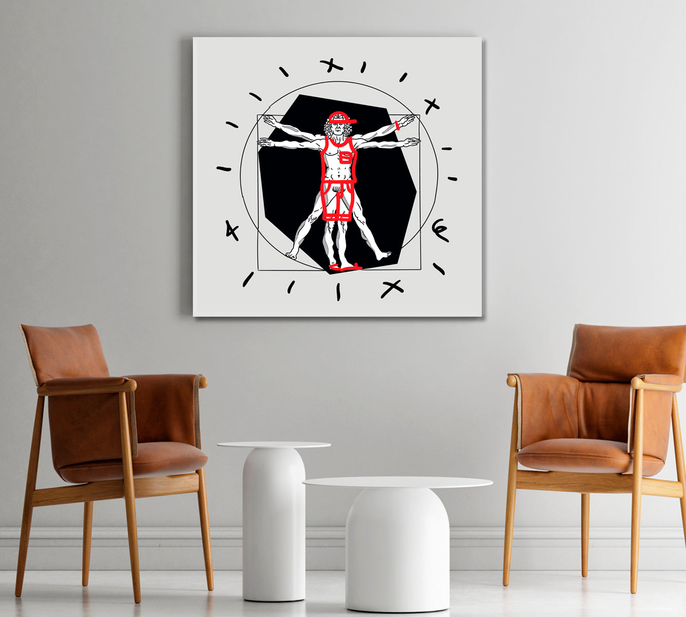 VITRUVIAN MAN Leonardo Da Vinci Modern Art Black and White Wall Art Print Artesty   