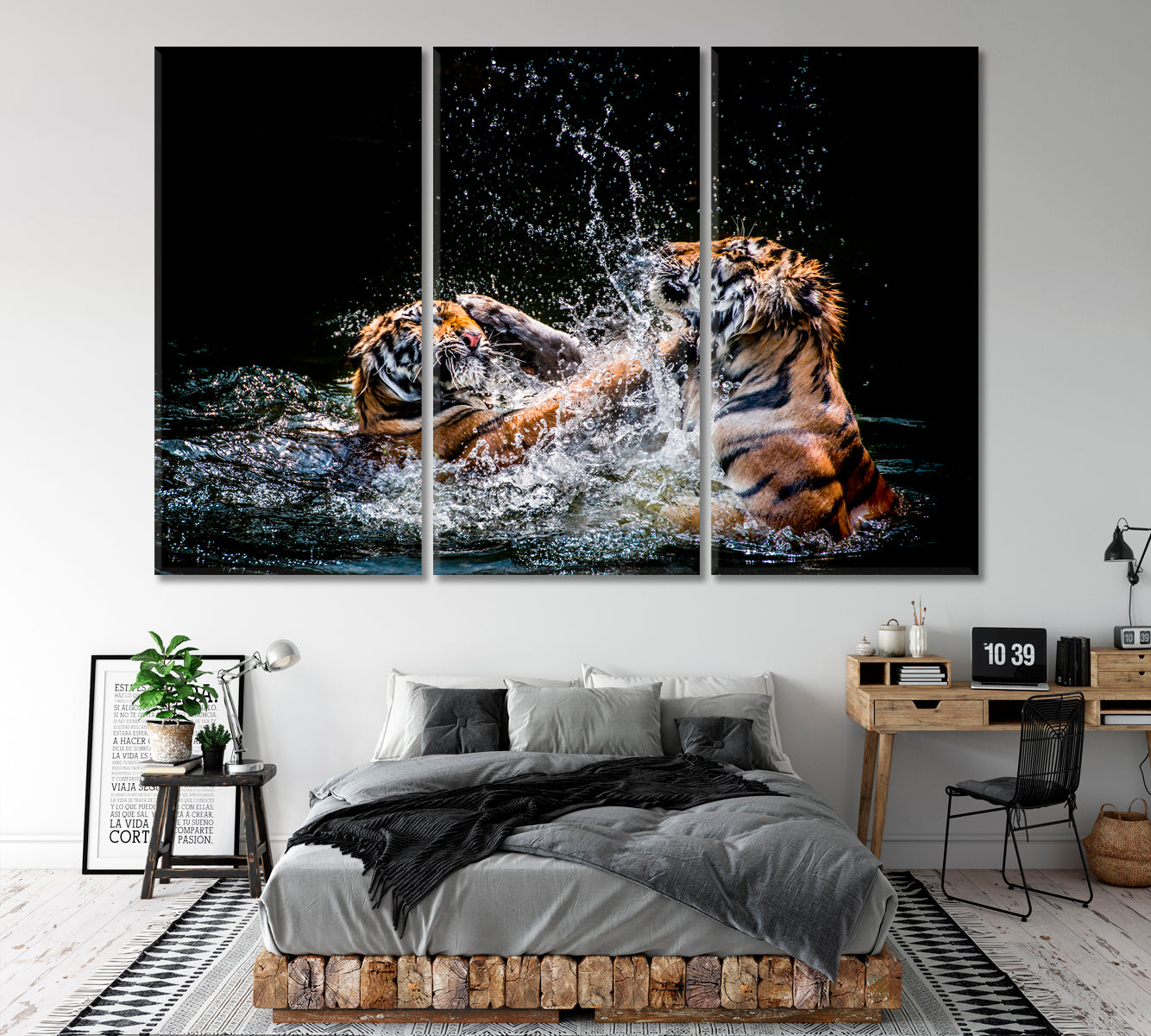 WILD CAT Two Tigers Fighting In Water Animals Canvas Print Artesty   