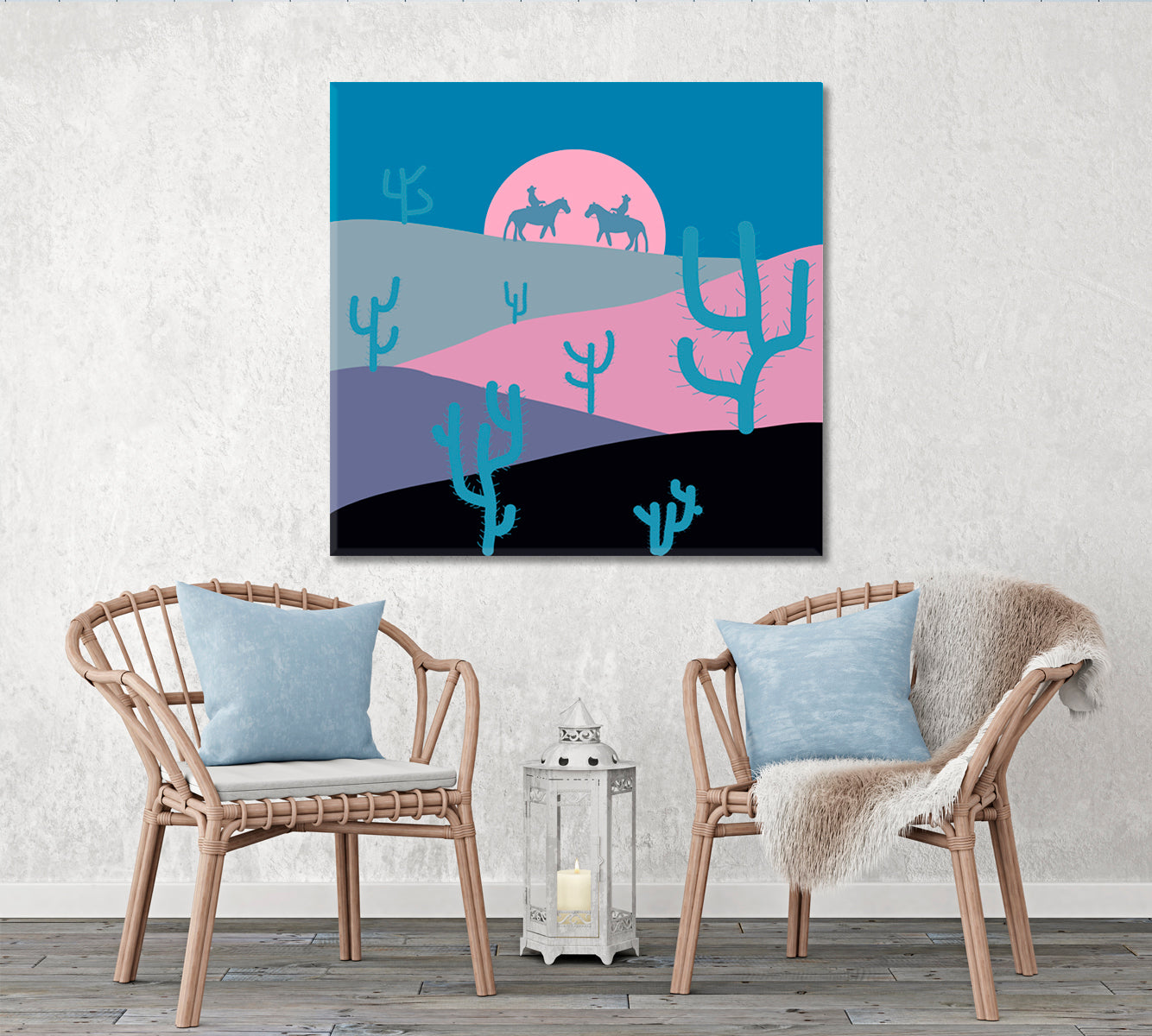 Wild Cacti in Deserts Blue Pink Purple Black Sand Floral & Botanical Split Art Artesty   