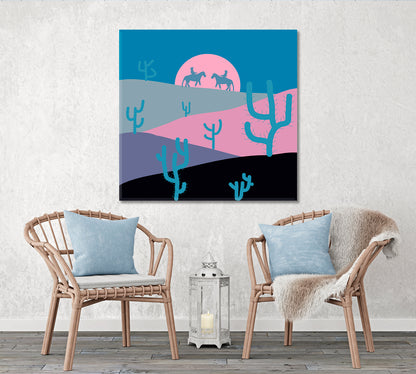 Wild Cacti in Deserts Blue Pink Purple Black Sand Floral & Botanical Split Art Artesty   