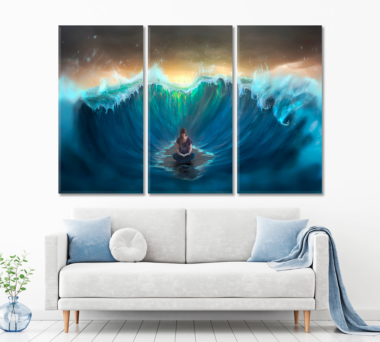 Woman Surrounded By Sea Waves Motivation Sport Poster Print Decor Artesty 3 panels 36" x 24" 
