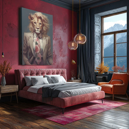 Lion in Floral Tie and Blazer Canvas Prints Artesty