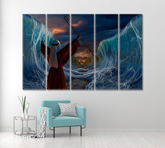 Moses Crossing the Red Sea Religious Modern Art Artesty 5 panels 36" x 24" 