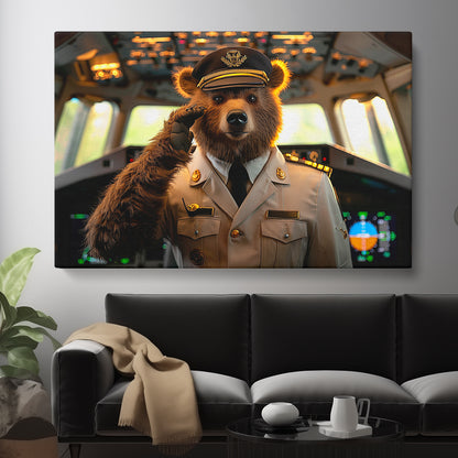 Bear Pilot Animals Canvas Print Artesty
