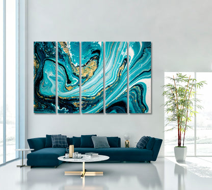 AGATE Magic Art Beautiful Natural Luxury Marbled Ancient Oriental Fluid Art, Oriental Marbling Canvas Print Artesty 5 panels 36" x 24" 