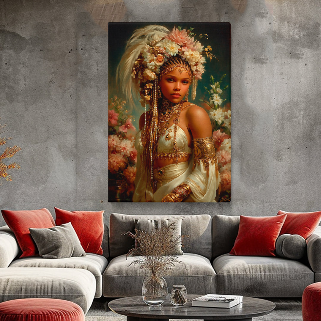 African Goddess with Floral Crown Canvas Prints Artesty