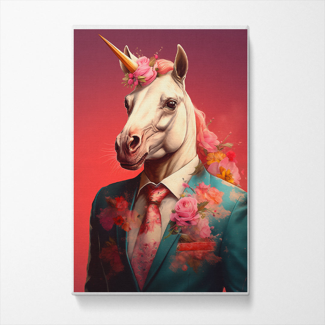 Unicorn in Floral Suit, Charming Gift for Unicorn Lovers Canvas Prints Artesty   