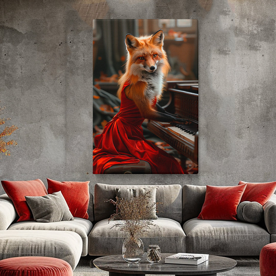 Pianist Fox in Red Dress Canvas Prints Artesty 1 Panel 16"x24"