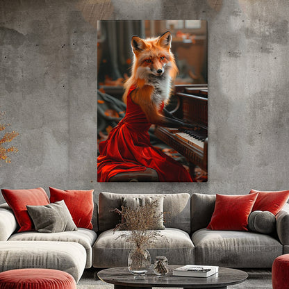 Pianist Fox in Red Dress Canvas Prints Artesty 1 Panel 16"x24"